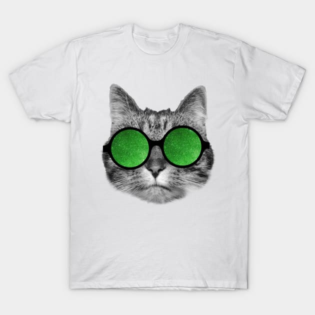 Green glasses cat T-Shirt by Purrfect